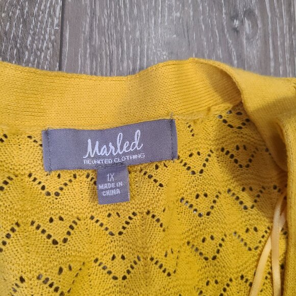 Marled Reunited Clothing Mustard Yellow Knit Long Open Front Duster Cardigan 1X - Picture 5 of 5